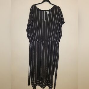 Women’s  Catherine’s Black White Stripe Wide Leg Belted Jumpsuit Size 34W